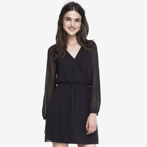 Express Long Sheer Sleeve Black Surplice Dress
